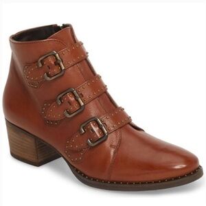 Paul Green Leather SoHo Buckle Ankle Boots Brown